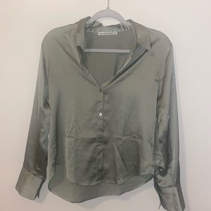 NWOT Abercrombie sage green satin button down top size small